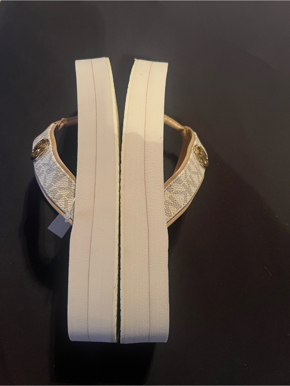 Michael Kors cream & tan, women’s 6 sandals, darling MK emblems. New with tags. - Picture 5 of 11
